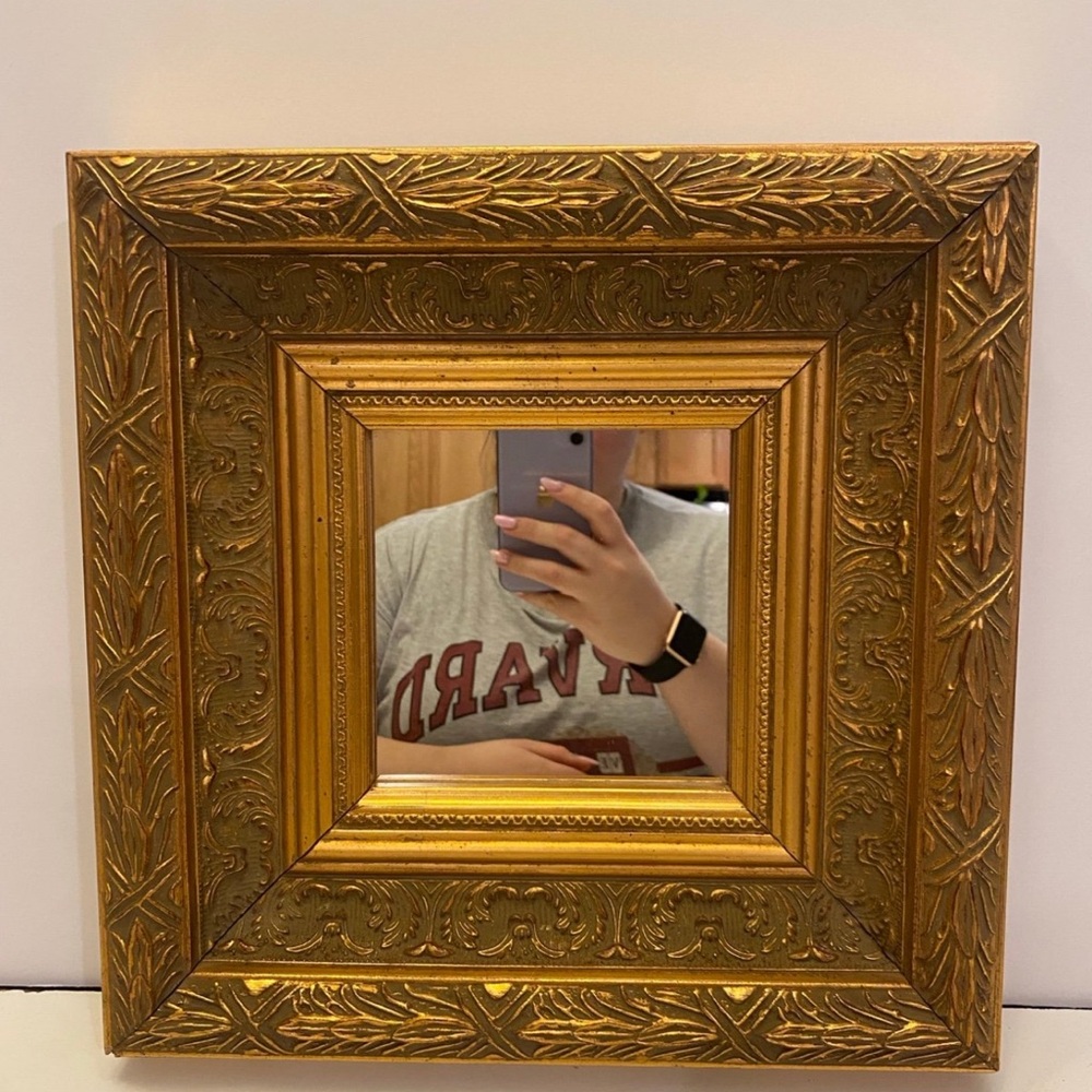 Vintage wood square frame mirror 13 x 13